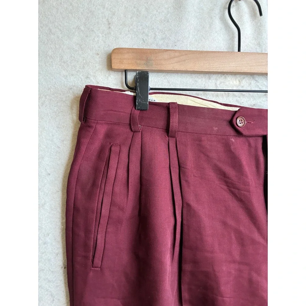 Adolfo Trabaldo Italy Super 100s Wool Pleated Dress Pants Burgundy Mens 37x31